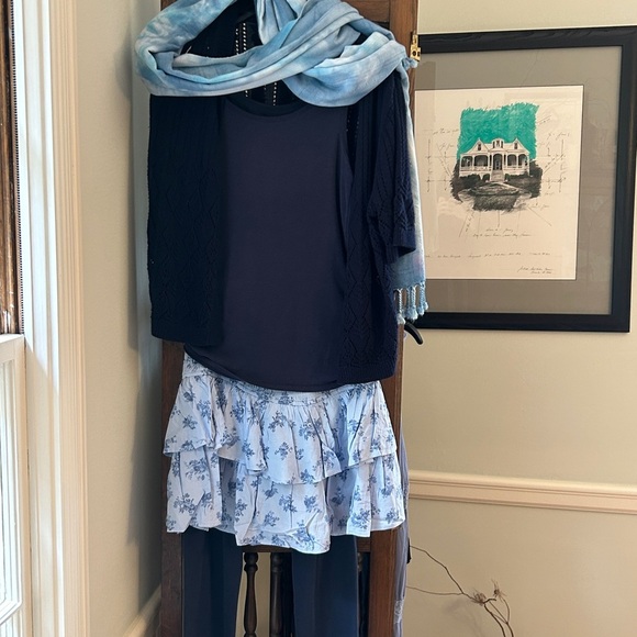 Flirty Floral Blue Ruffle Skirt Skort Smocked Waist New With Tags NWT Size Large - Picture 1 of 11